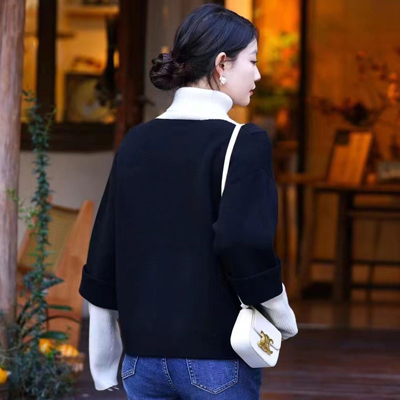 Pure wool 2024 autumn/winter new high-neck European-style knitted sweater for women, loose and laid-back style, pullover silhouette thickened sweater Application Scenario