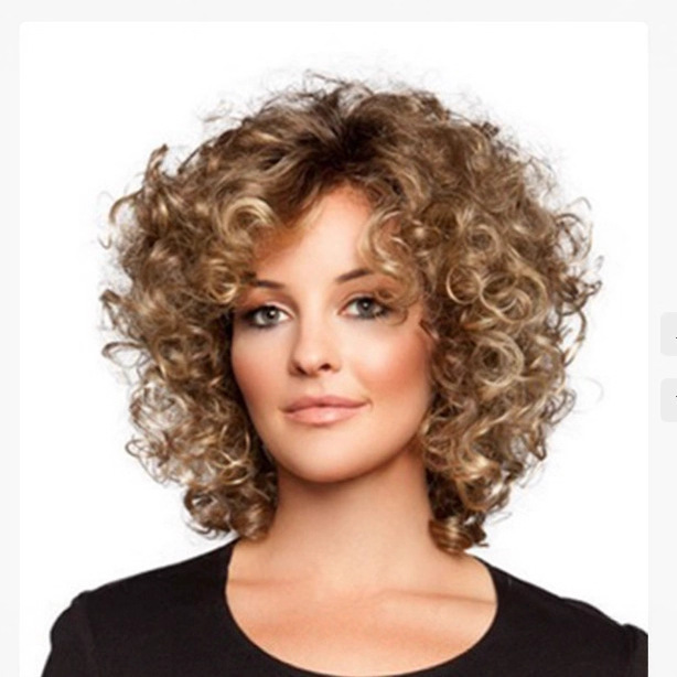 Cross-border new European and American small curly hair high-temperature silk fashionable women's short curly hair export wig manufacturer, one piece of hair in stock details Picture