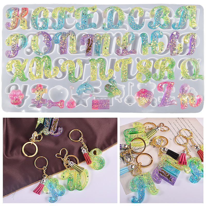 diy Crystal Drop glue 26-letter full page silicone mold uppercase letters Marine plant pendant mill