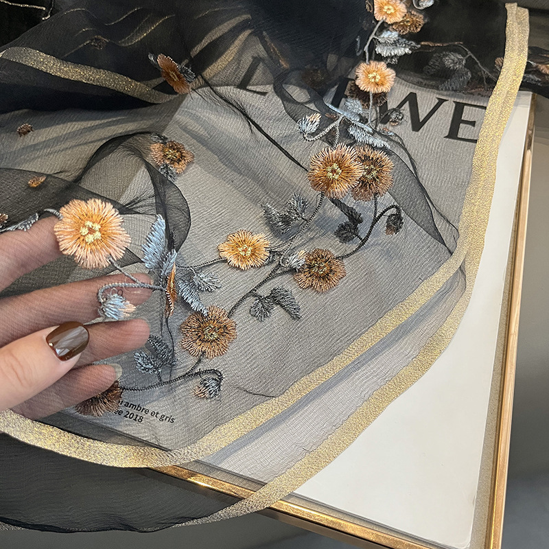 Hangzhou Embroidered Silk Wool Scarf Female Spring And Autumn Mulberry Silk Embroidery Silk Scarf With Mother Cheongsam Gold Thread Shawl Specification drawing