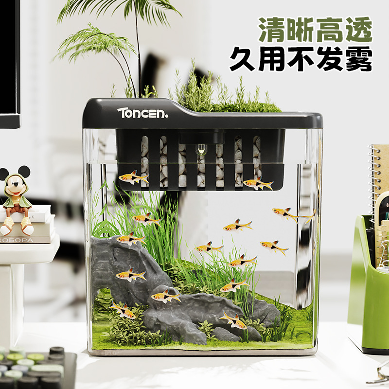 Acuario sala de estar nuevo nuevo pequeño pez rojo tortuga de mantenimiento doméstico imitación de vidrio transparente pequeño escritorio de oficina eco tank Specification image