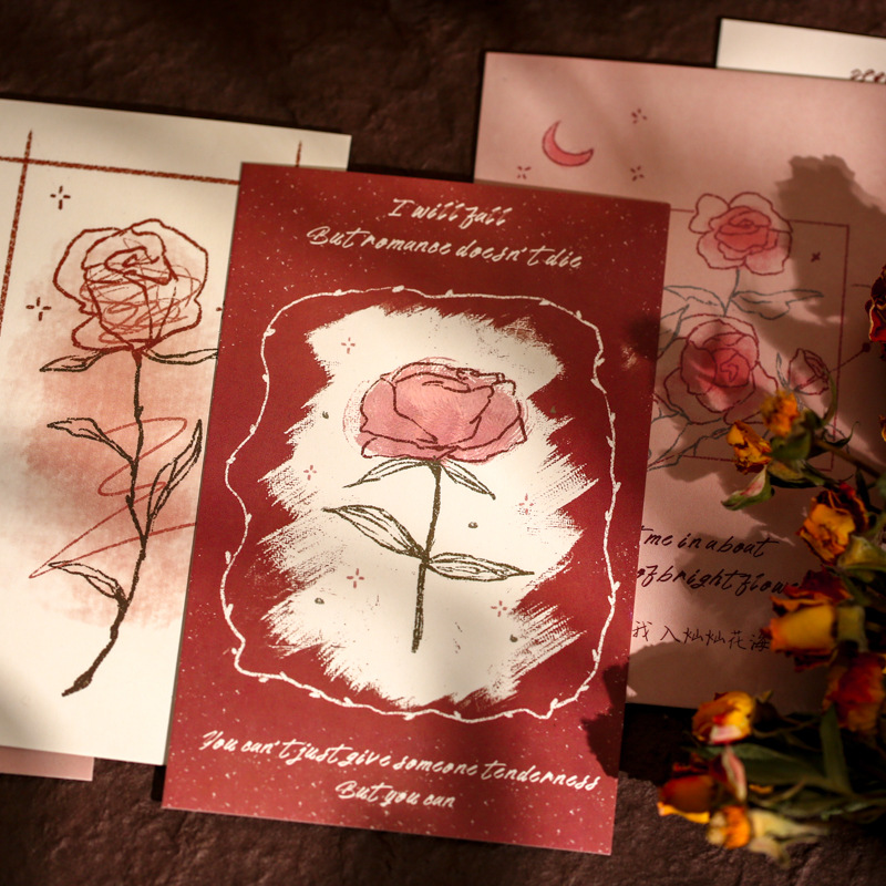 纸先生盒装明信片 玫瑰与她系列 创意ins手绘花卉手帐贺卡 30张入详情图2