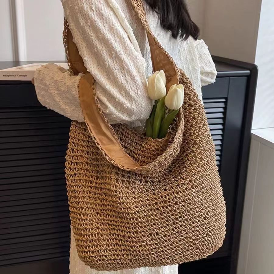 2021 New Summer versatile casual single-shoulder bag for women, forest-style hand-woven bag, large-capacity beach bag Specification image