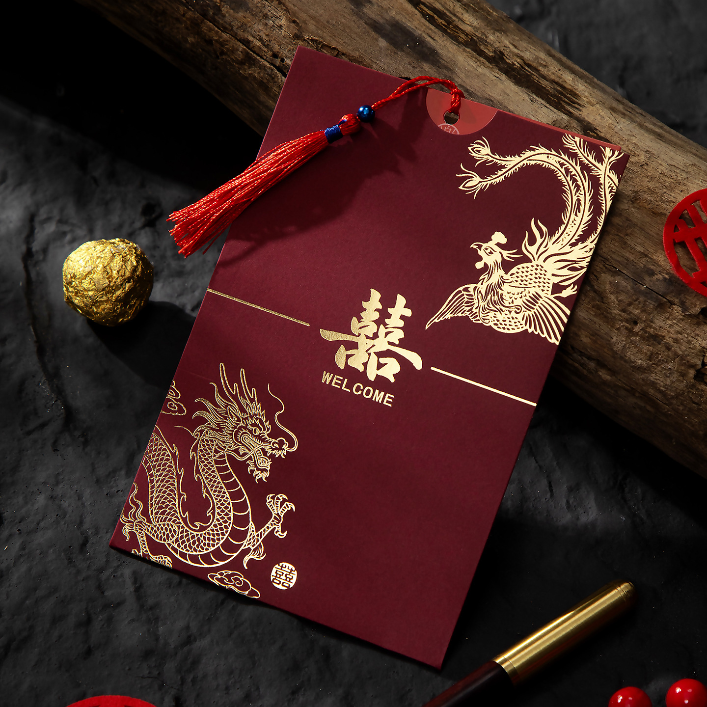 Wedding invitations and cards, new Chinese-style wedding, Chinese Sujiu Red invitation letters, wedding supplies, invitations and cards can be printed details Picture