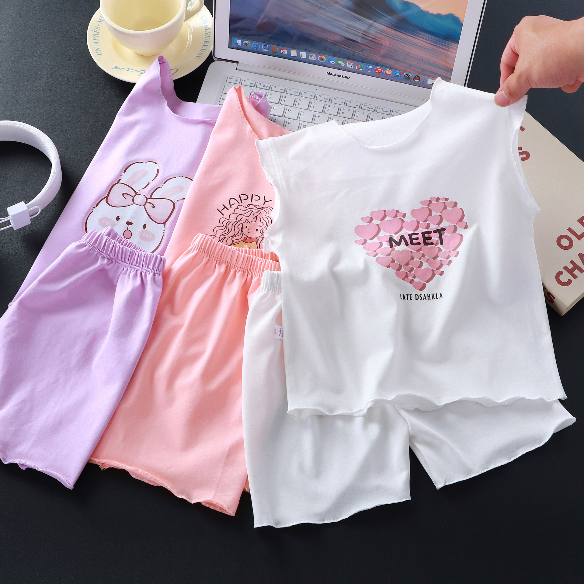 2024夏季新款女童夏装宝宝短袖短裤冰山棉女孩小清新童装95棉