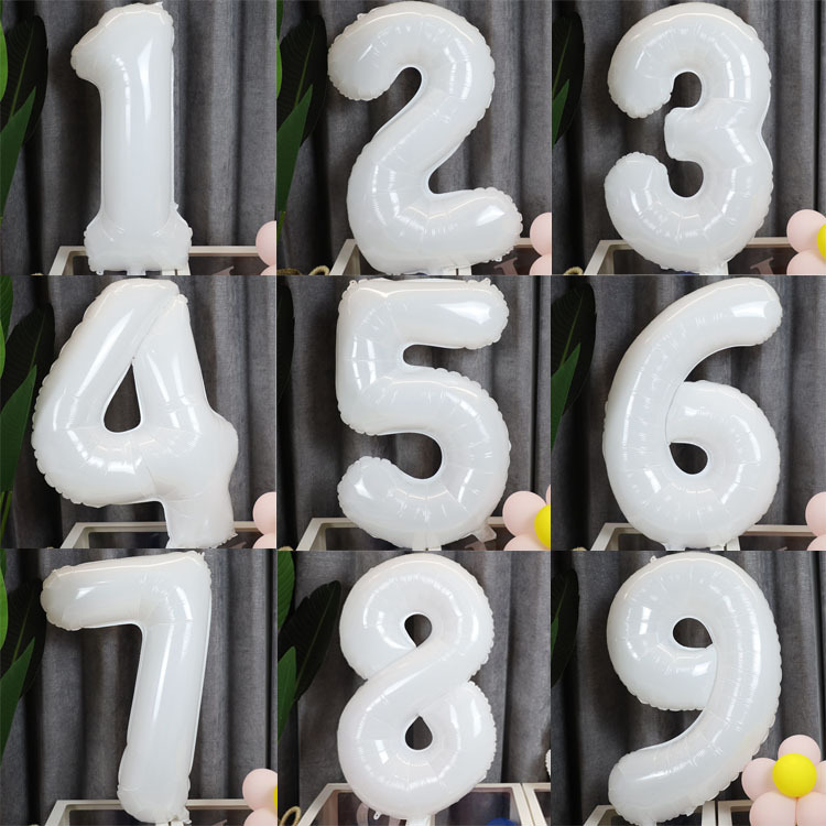 32寸白色数字气球ins小红书同款生日派对布置简约大数字铝膜气球