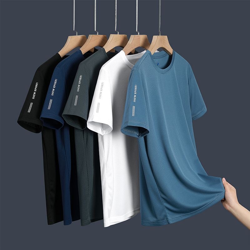 Wholesale from the original manufacturer, Ice Silk Men's quick-drying short-sleeved T-shirt, summer high-elasticity ice feel breathable top, cross-border factory