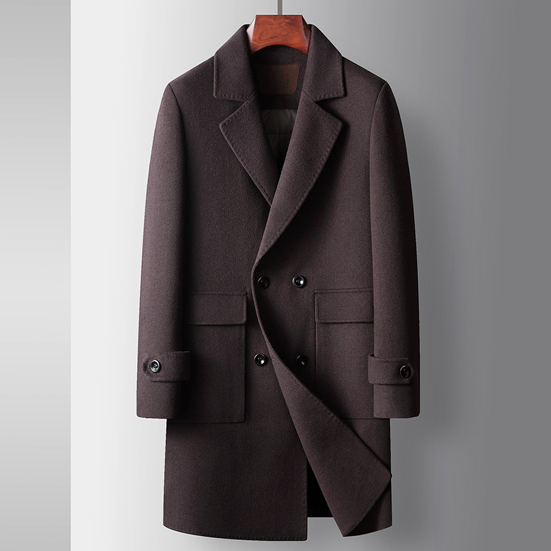 Abrigo de hombre otoño invierno doble botonadura de lana trench dump ganso pluma forro interior juventud casual de doble cara tweed abrigo térmico