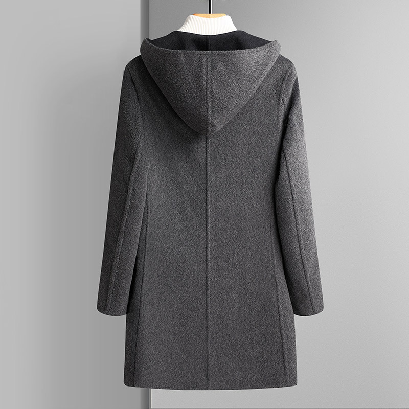 New hooded double-sided wool coat for men, mid-length double-sided nylon coat, windbreaker, and trendy young men's coat details Picture