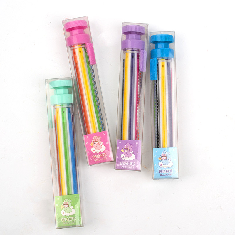 Chendi Stationery Art Rotary Crayon Non-Dirty Hand Crayon Wholesale 8 In 1 Rotary Multi-Color Crayon For Kids Plastic 8-Color Push Crayon Specification drawing