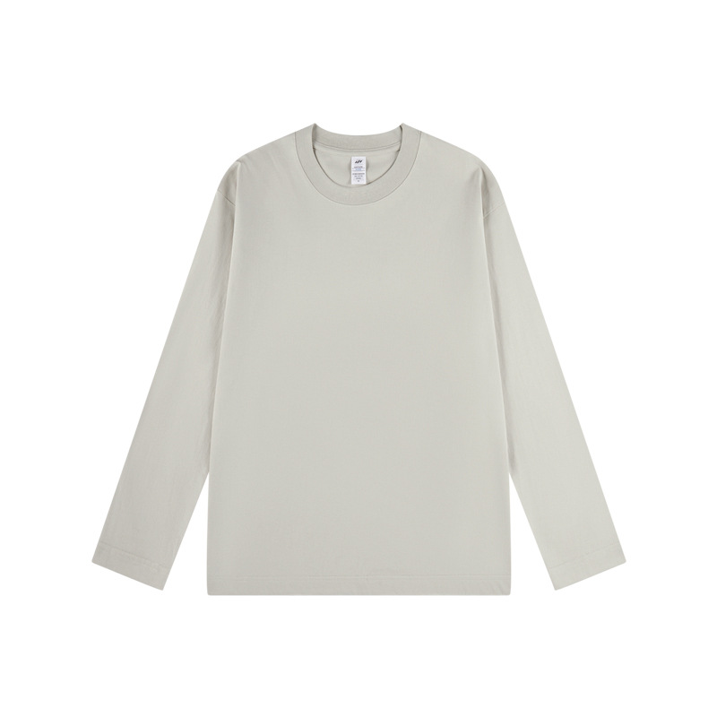 230g heavy-duty pure cotton white long-sleeved T-shirt for men's base layer, paired with solid-colored men's round-neck top for autumn and winter Item Picture
