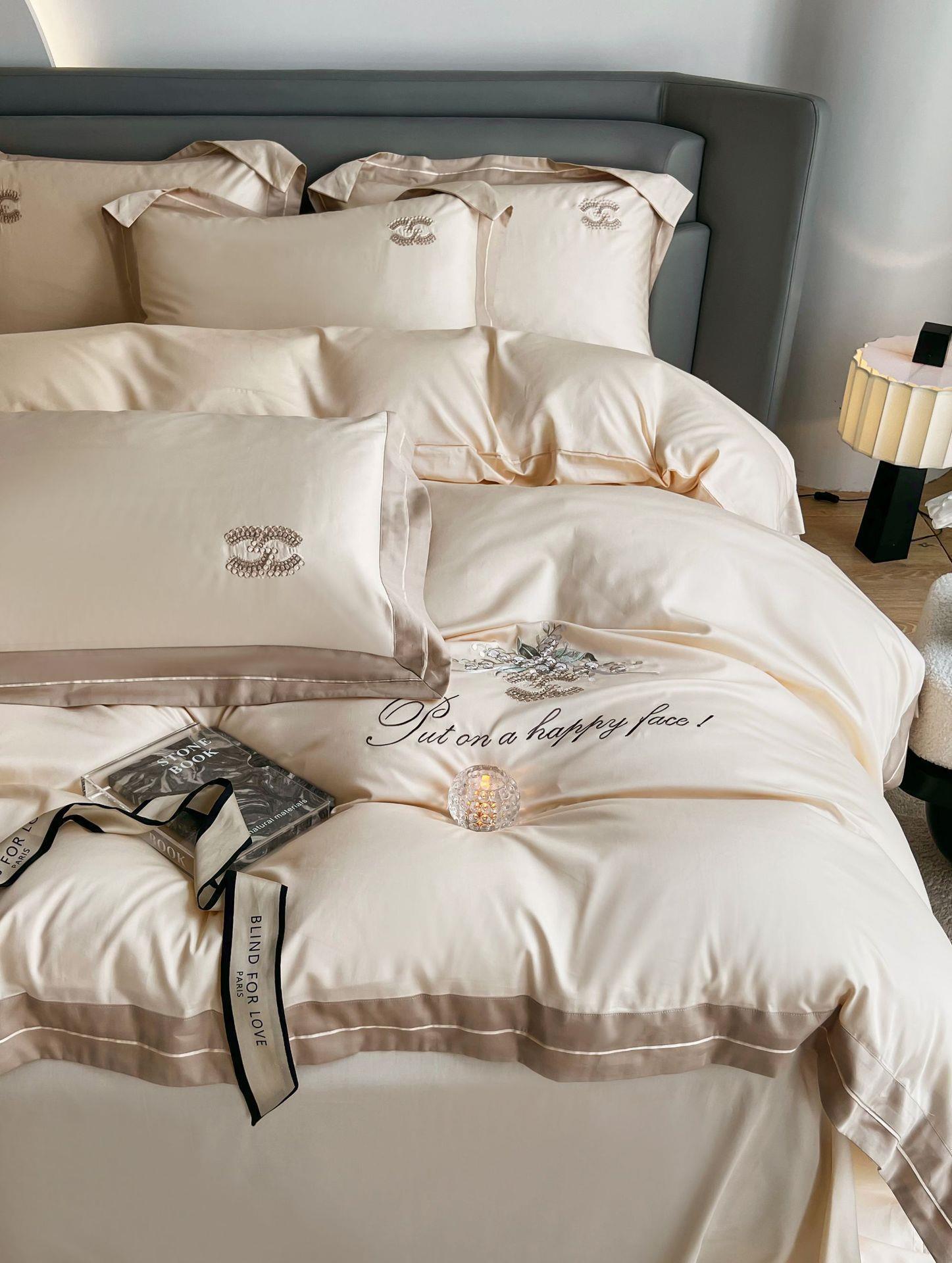 210-piece pure cotton four-piece set, with a light luxury and high-end feel. 100 pieces of pure cotton high-end bed sheets, duvet covers and bed covers, summer bedding Specification image