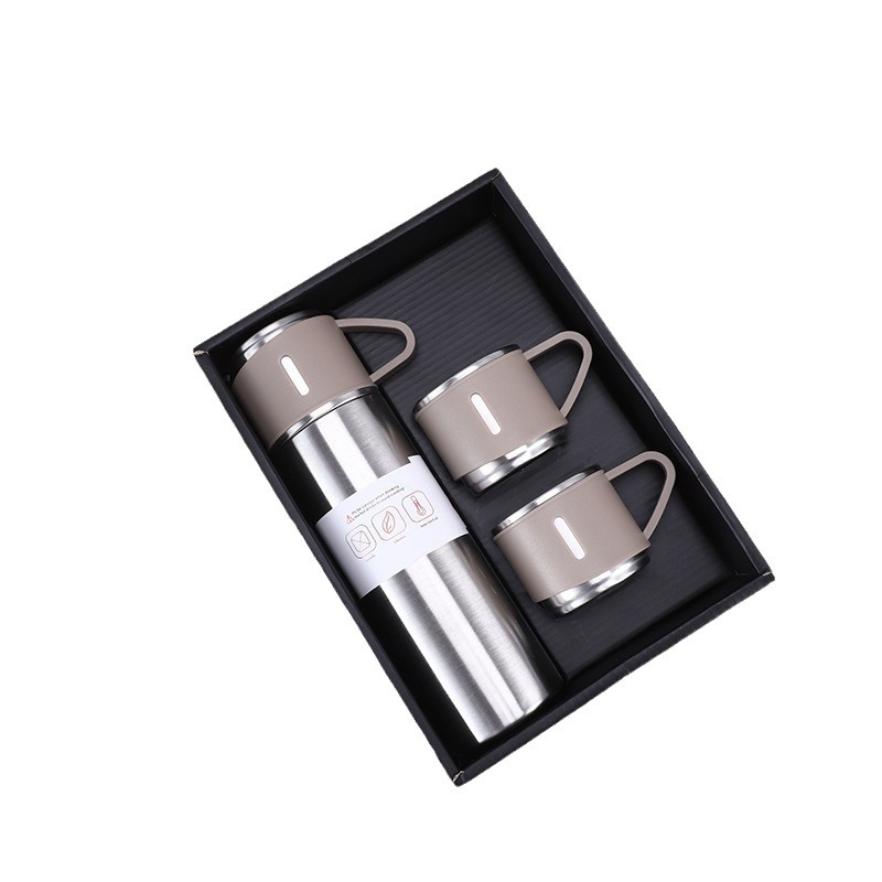 Set Cup 304 Stainless Steel Cup Double Cover Three-Piece Set Thermos Cup Business Gift Cup Gift Box Set Straight Cup Item Picture
