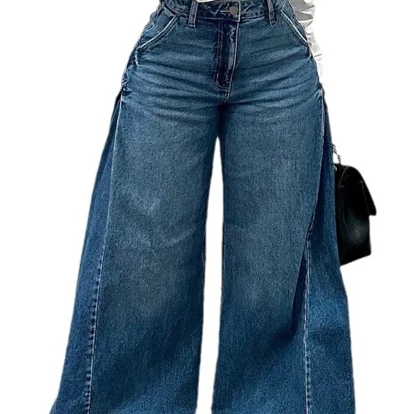 Cross-border 2026 new spring retro European and American style wide-leg women's jeans, flared pants and fringed trousers Specification image