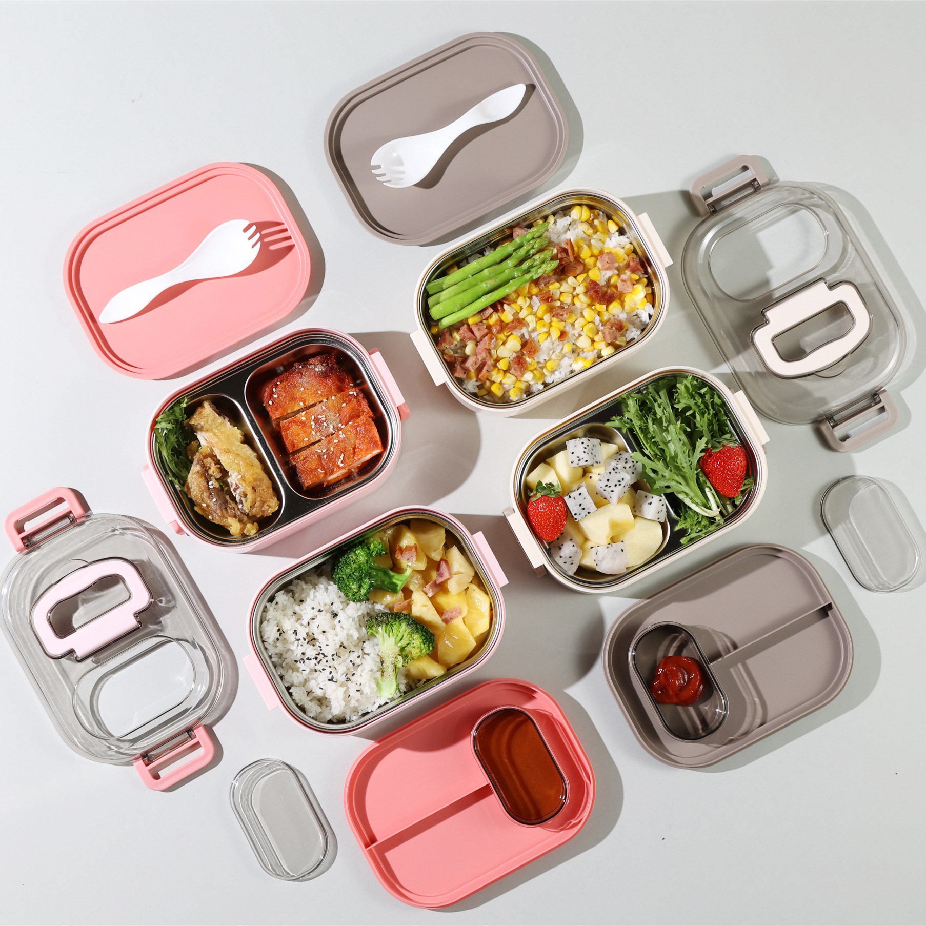 保鲜盒/双层饭盒带餐具/铝箔快餐盒/保鲜碗/儿童钢制午餐盒产品图