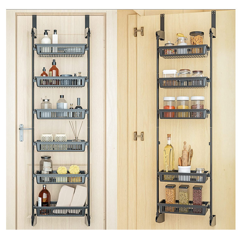Wall Hanging Storage Shelf Behind The Door Hook Split-Level No-Punch Hanging Basket Storage Shelf Bathroom Kitchen Living Room