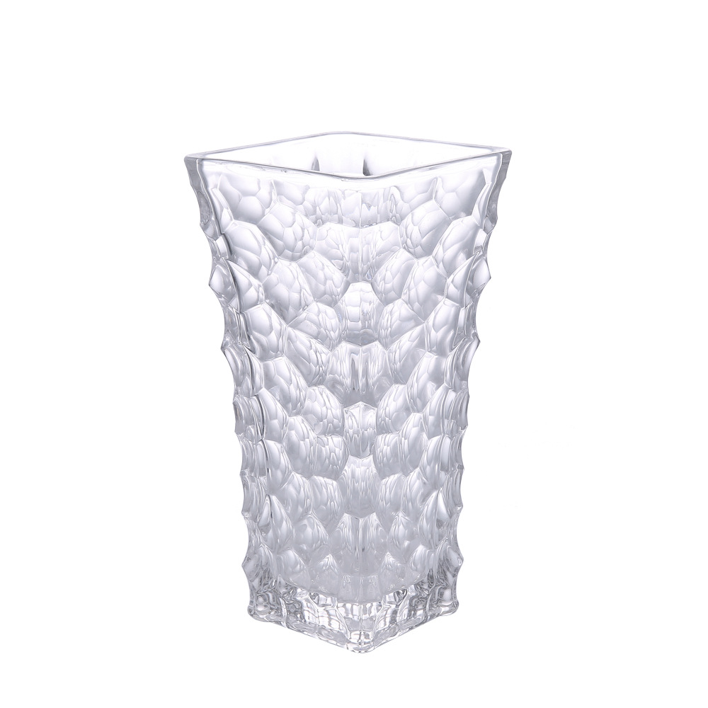 Ice Age glass vase with a square mouth, thick and luxurious, for living room decoration, hydroponic vase, fresh flowers, dried flowers, flower vases and ornaments Item Picture