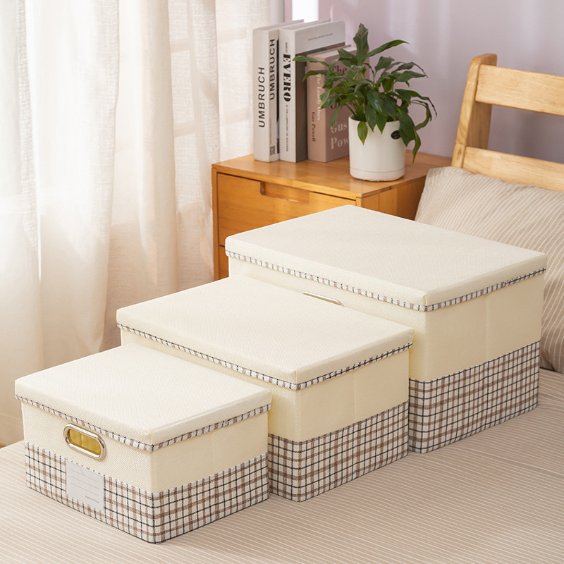 2023 New Storage Box Cotton And Linen Plaid Storage Box Supply Clothing Storage Box Toy Storage Box Application Scenario