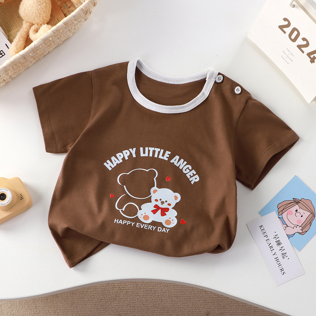 New style pure cotton girls' short-sleeved shirts, summer babies' half-sleeved shirts, baby sweatshirts, sweat-absorbing children's clothing, men's tops, one-piece consignment Application Scenario