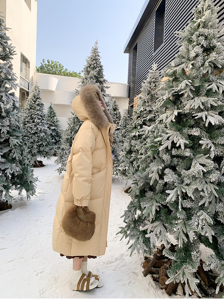 Down jacket for women, 2025 New style, 90 white duck down, large fur collar, hooded, stylish, thickened mid-length, knee-length winter coat pic 21