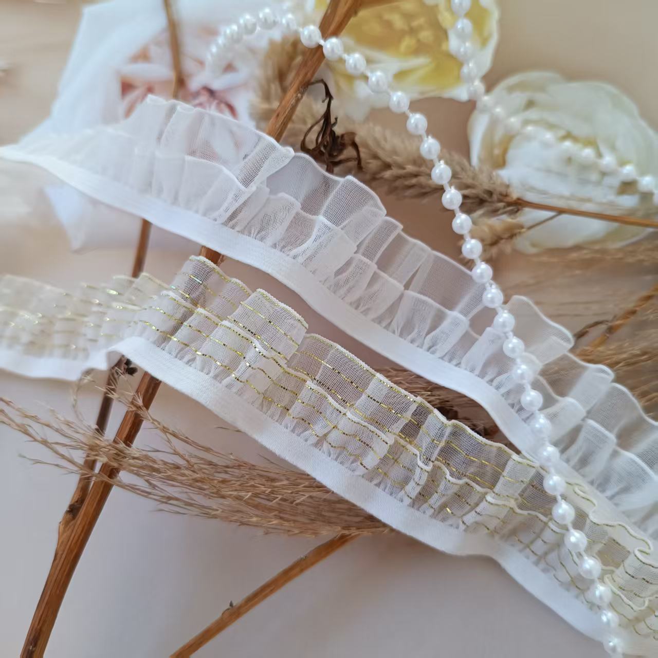 0141/2.0-2.5金银纯白单边双层木耳花边头饰服装玩具娃衣辅料