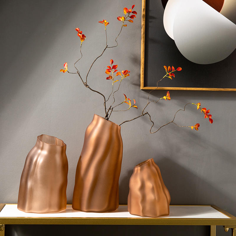 Creative irregular-shaped artificial rockery, frosted gradient glass vase, colorful sample room, living room, transparent flower arrangement soft decoration Item Picture