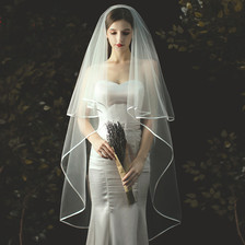 新娘头纱经典双层包边长款带发梳婚纱头纱白色简约头纱