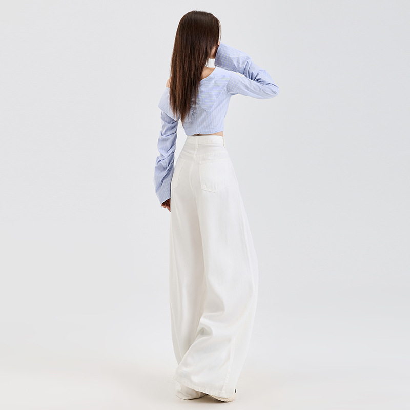 White jeans, women's Tencel three-proof fabric pants, spring and summer bestsellers, high-waisted loose elephant leg long leg pants, spandex Application Scenario