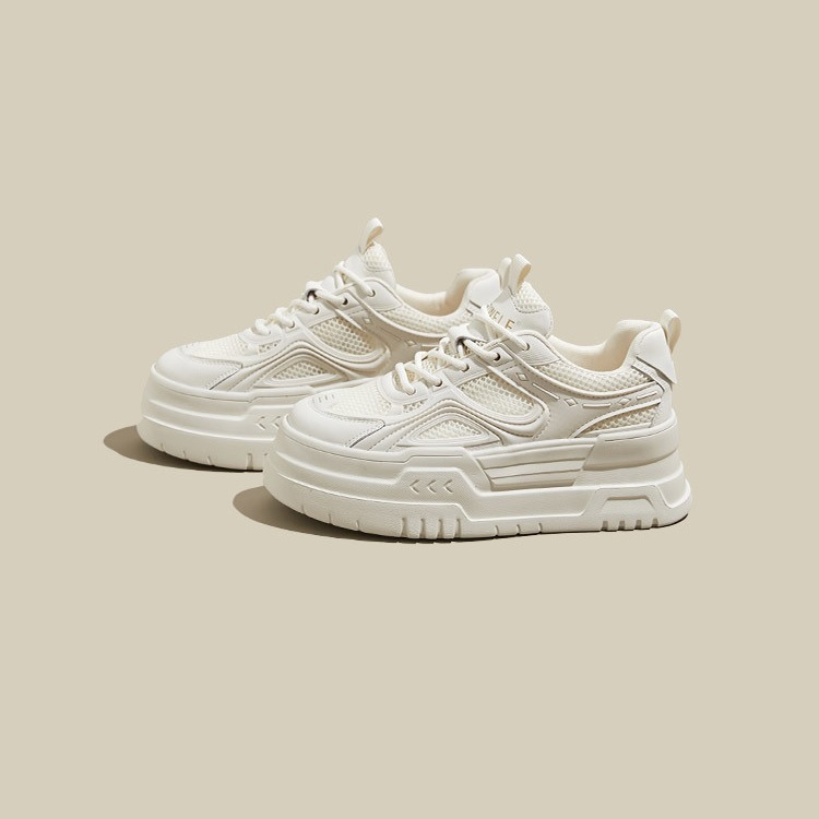 Small Women's Shoes Leather Thick Soled Small White Shoes Women 2024 Summer New Breathable Mesh Surface All-Match Elevating Board Shoes Specification drawing