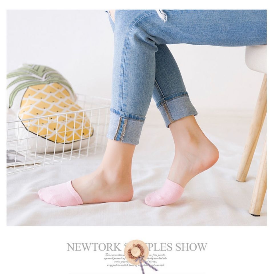 New cotton half-length socks for women's summer, thin solid color anti-slip half-length socks, single shoes, high heels, invisible front cover socks details Picture
