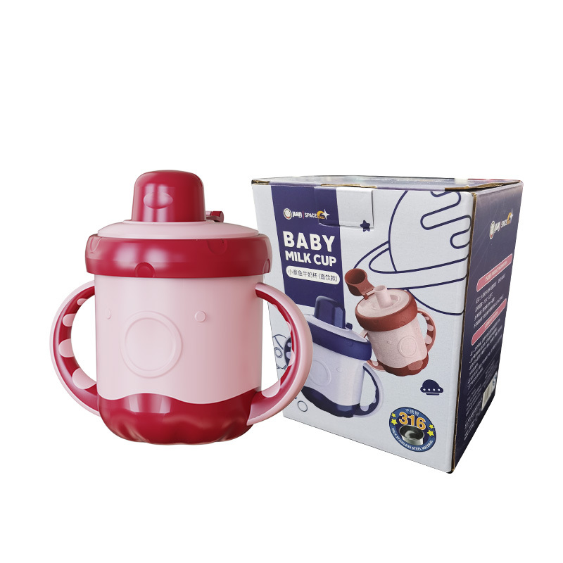 Tazas de leche para bebés y niños con tazas graduadas anti-caídas bebé aprende a beber tazas de bebida recta tazas de leche de bebida doble regalo personalizado Item Picture