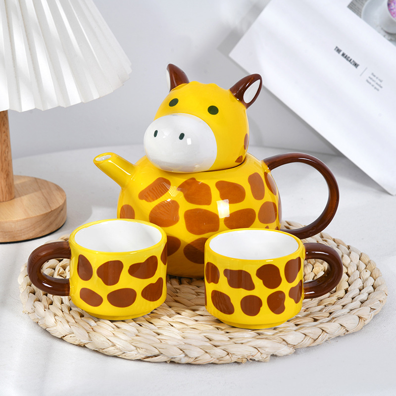 可爱长颈鹿动物套杯马克杯创意卡通喝水陶瓷杯子  生日套装礼物