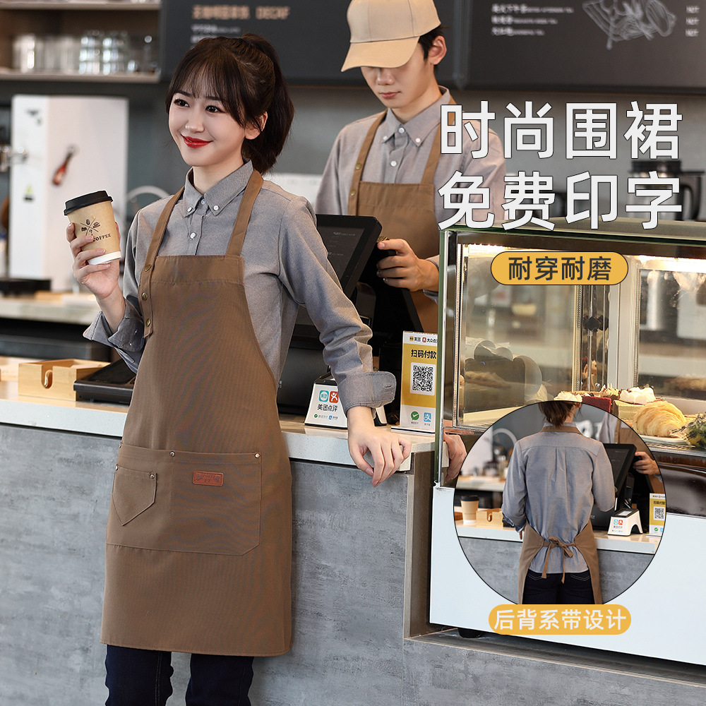Customized waterproof canvas apron with logo printing, catering, barista, milk tea shop, manicure, kitchen work clothes for women Specification image