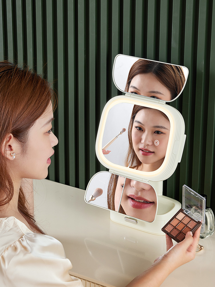 Desk With Light Makeup Mirror Dresser Bedroom Countertop Lipstick Foundation Drawer Box Shelf Makeup Storage Box Item Picture