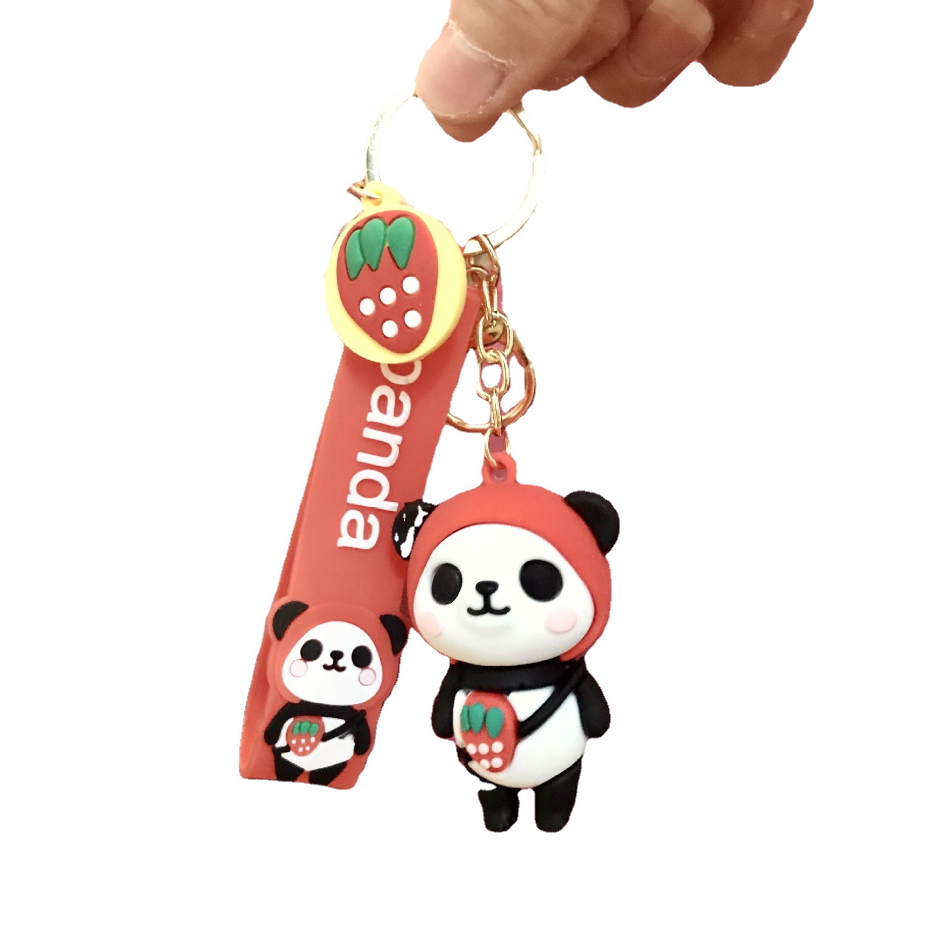 PVC soft rubber silicone keychains, fruit panda keychains, car bags, pendants, couple gifts Item Picture