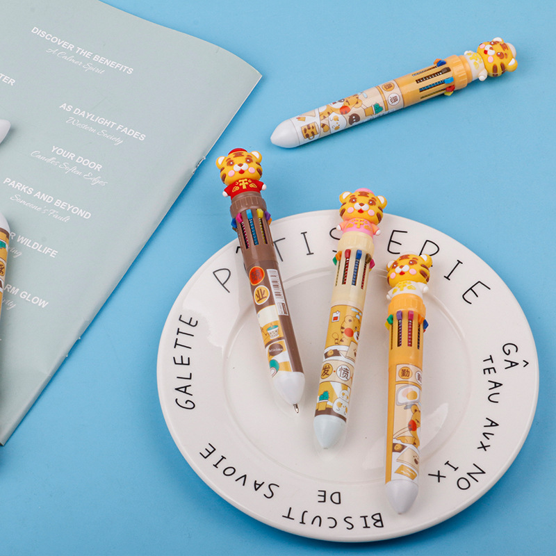 Ten-color ballpoint pen, cartoon, cute and creative, multi-color ballpoint pen, press-type color multi-functional pen, multi-color pen in one Specification image