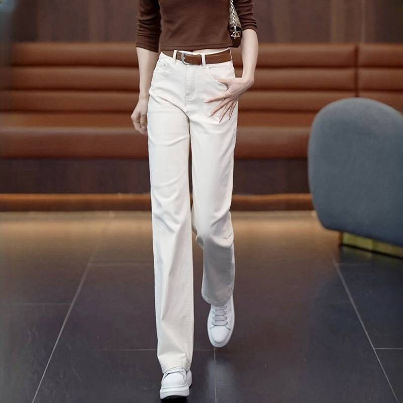 Stretch straight-leg jeans for women 2025 Spring and Autumn new style, high-waisted loose, versatile, casual and slimming narrow version wide-leg pants details Picture