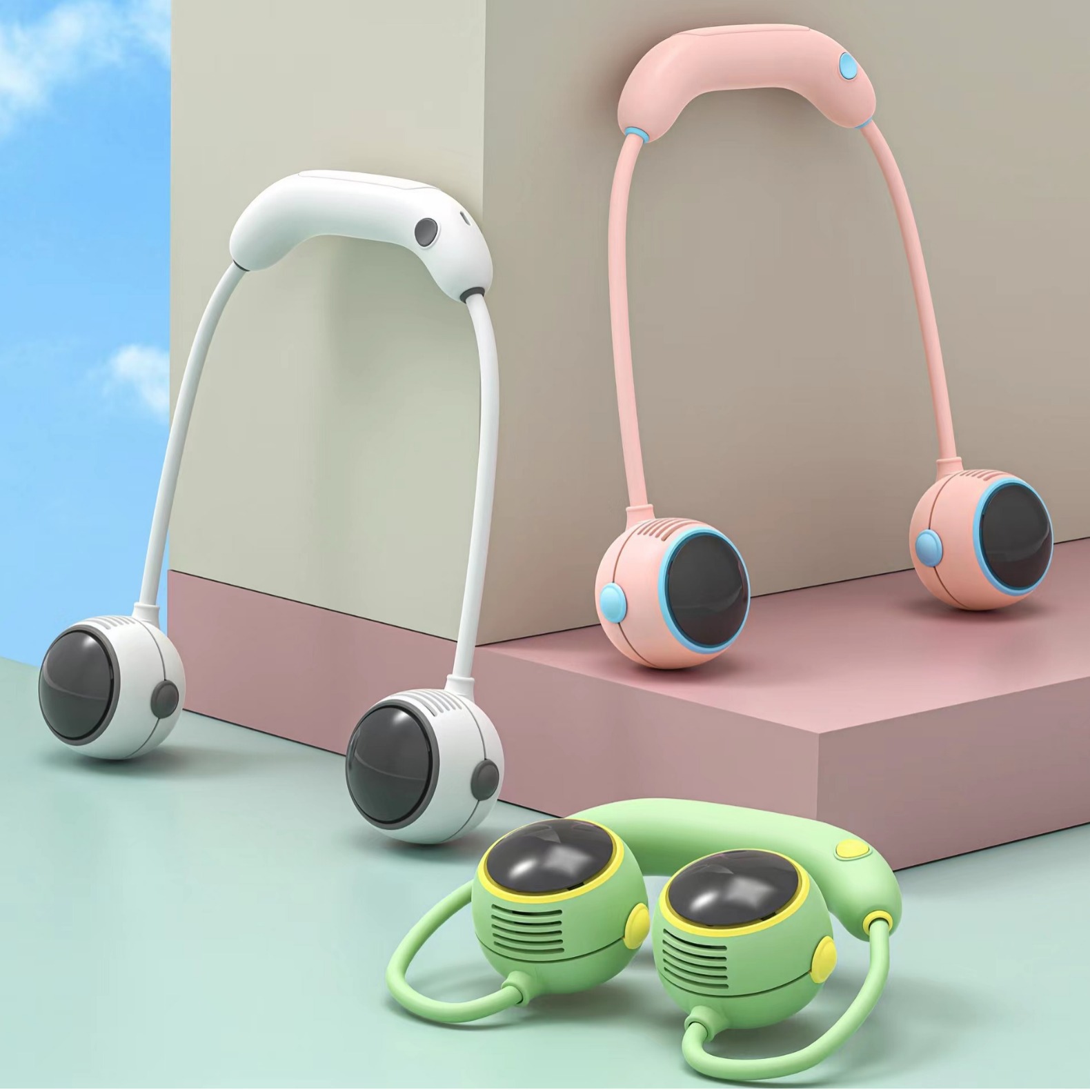 2024新款懒人挂脖无叶风扇USB充电便携迷你电风扇随身户外小风扇