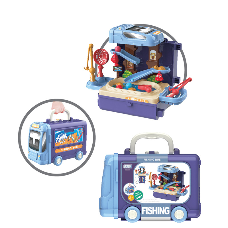 New children's toy fishing bus with storage, dentist's house play toys, cross-border candy origin details Picture