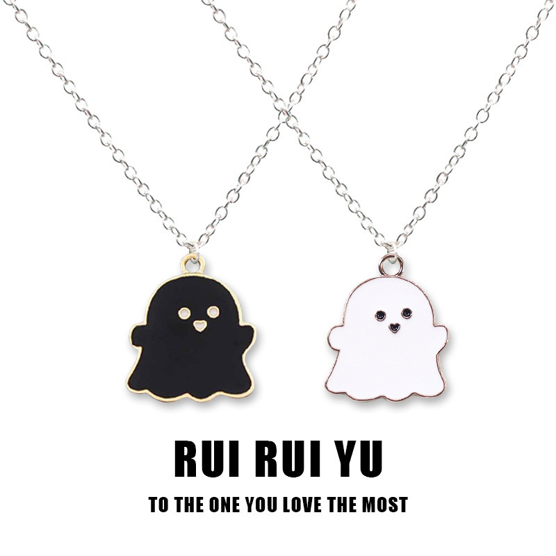 Black And White Ghost Necklace Halloween Gift Jewelry Pendant Personality Girlfriends Couple Two-Piece Student Back-To-School Gift details Picture