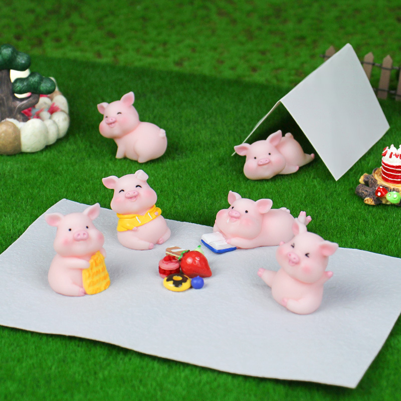 微景观春游小猪摆件创意家居桌面小动物树脂工艺品汽车装饰品批发图