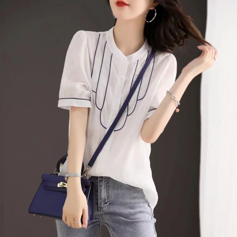 Cool Imitation Tencel White Shirt 2023 Summer New Fashion Casual Loose Korean Women's Short-Sleeved Shirt Specification drawing