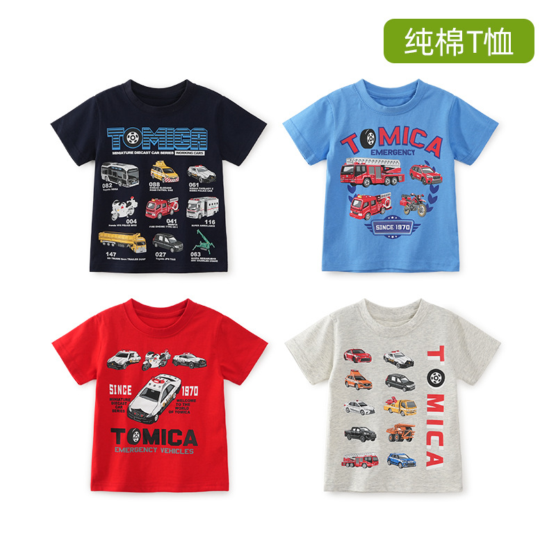 日系男童夏季T恤纯棉男宝宝卡通汽车图案短袖衫半袖上衣薄款童装