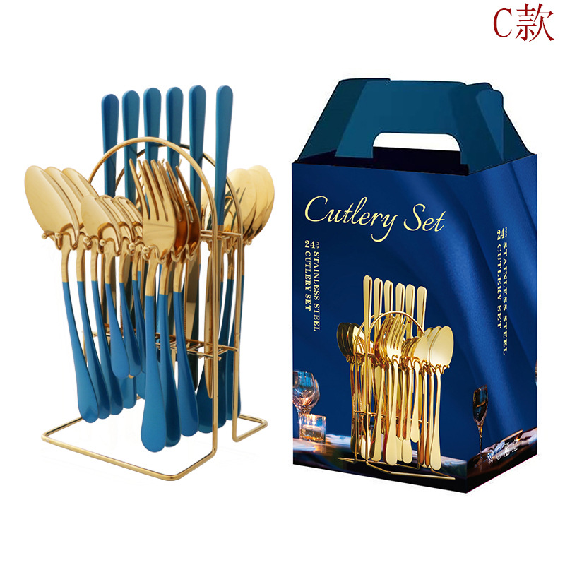 Cross-border Amazon bestseller 1010 stainless steel tableware 24-piece set, steak, knife, fork and spoon gift box set with gifts Application Scenario