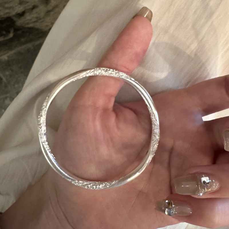 Zhizhen Pure Silver 9999 Closed Mouth Auspicious Cloud like Brocade Silver Bracelet, pure Silver embossed women's bracelet jewelry Specification image