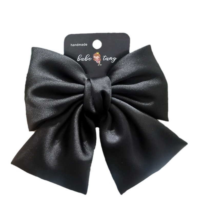 工厂店新款韩国布料珠光缎面超大后脑勺蝴蝶结精工顶夹 发饰发夹白底实物图