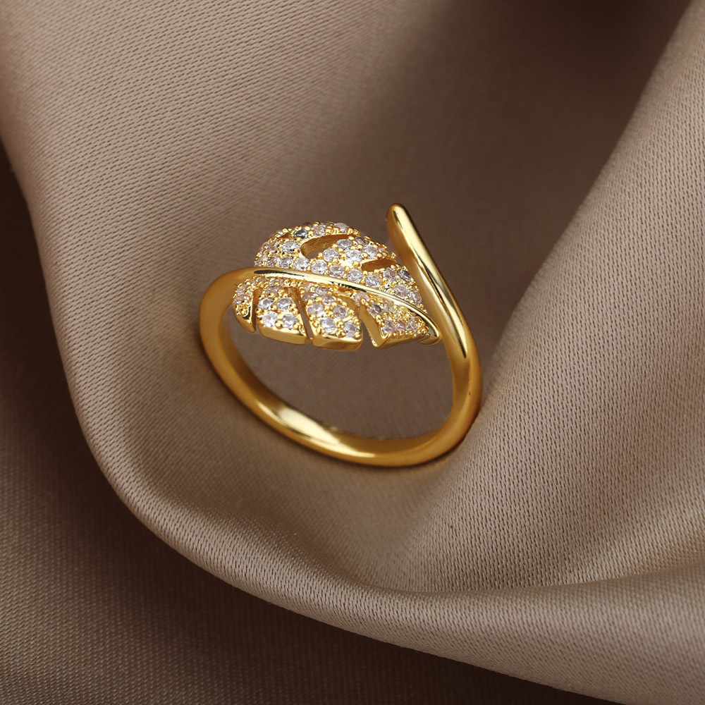 Kimoj's New Ring Is Retro, Fashionable And Elegant. It's A Summer Leaf Ring, An 18K Gold Palm Leaf Ring, A Leaf Ring And A Women's Opening Ring Specification drawing
