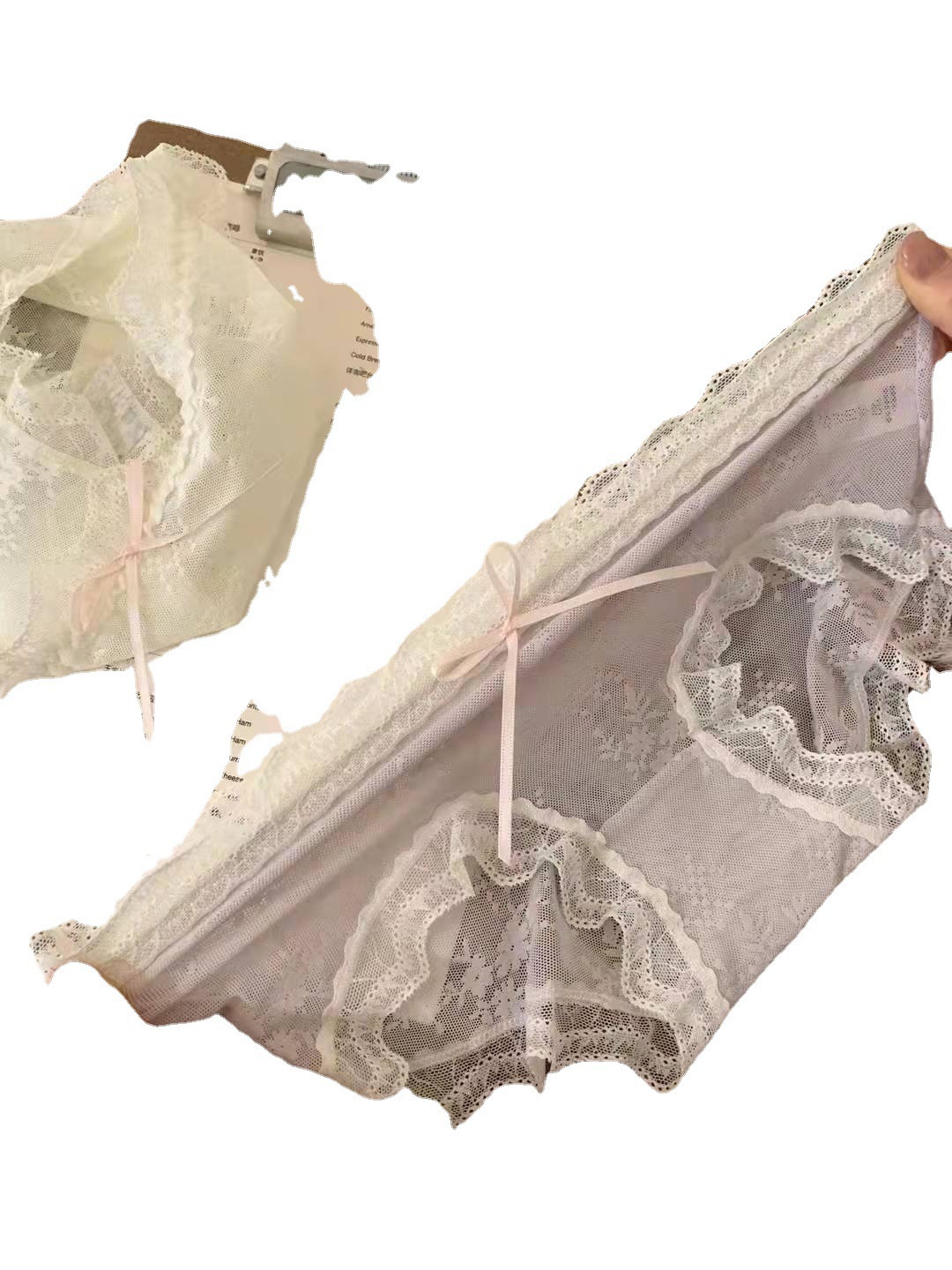 Japanese Snow Hazy Mesh Lace Underwear Sexy Non-Trace Heart Cotton High Stretch Mid-Waist Women's Briefs Item Picture