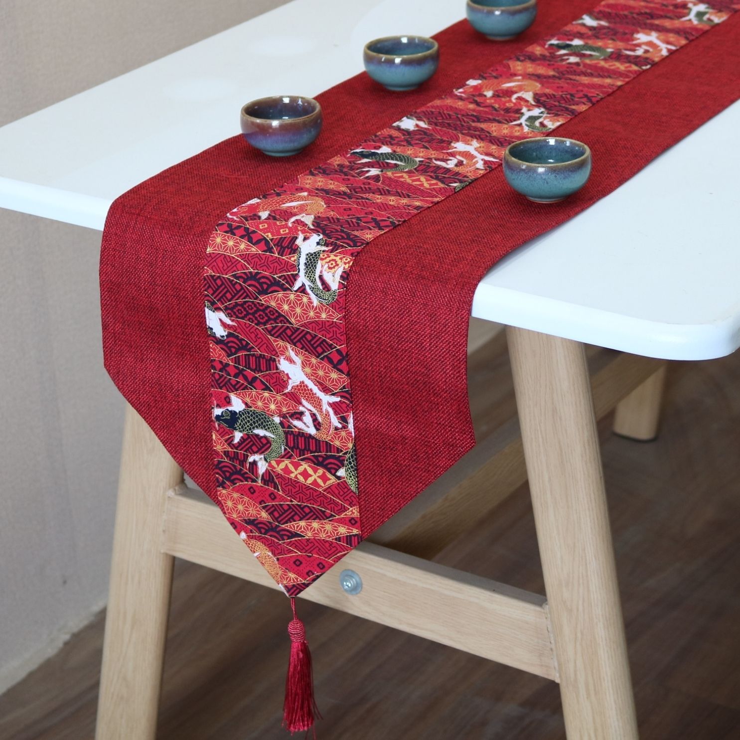 国潮中式结婚礼婚庆桌布艺茶席喜庆红色桌旗新年中国风棉麻复古长条巾