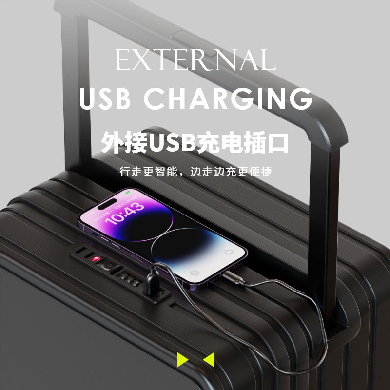 Large Capacity Wide Drawbar Box Fashion Business Trip 20 Inch Boarding Box Universal Wheel Silent Luggage Usb Charging Application Scenario